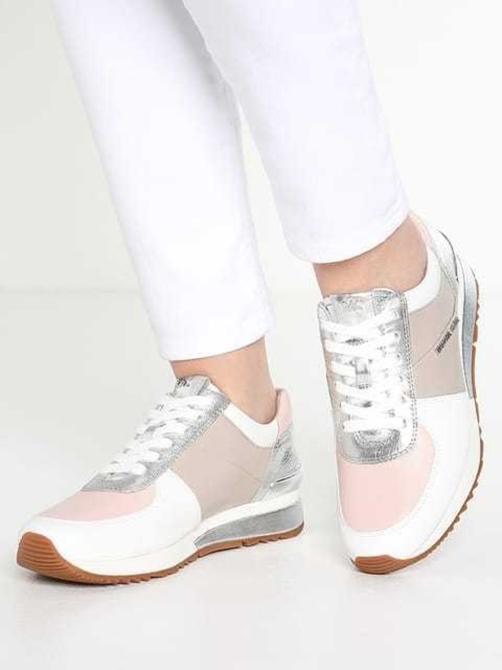 Michael Kors Allie Women's Pink White and Silver Fashion Sneakers